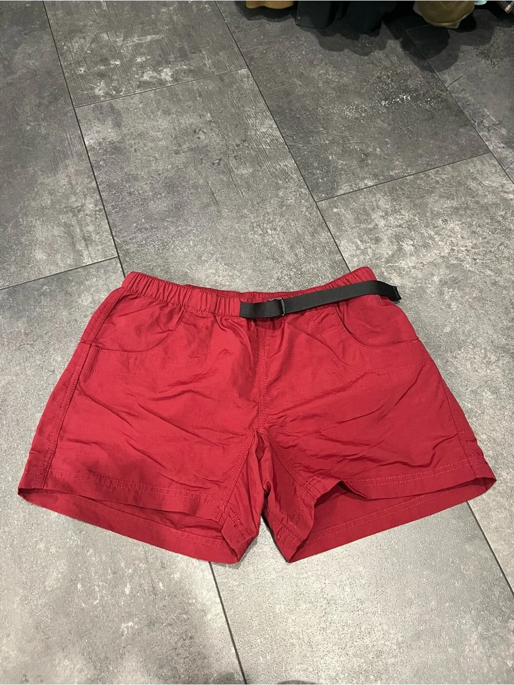 KAVU Women's Elle Shorts Nylon Belted Rhubarb Maroon XS NWOT